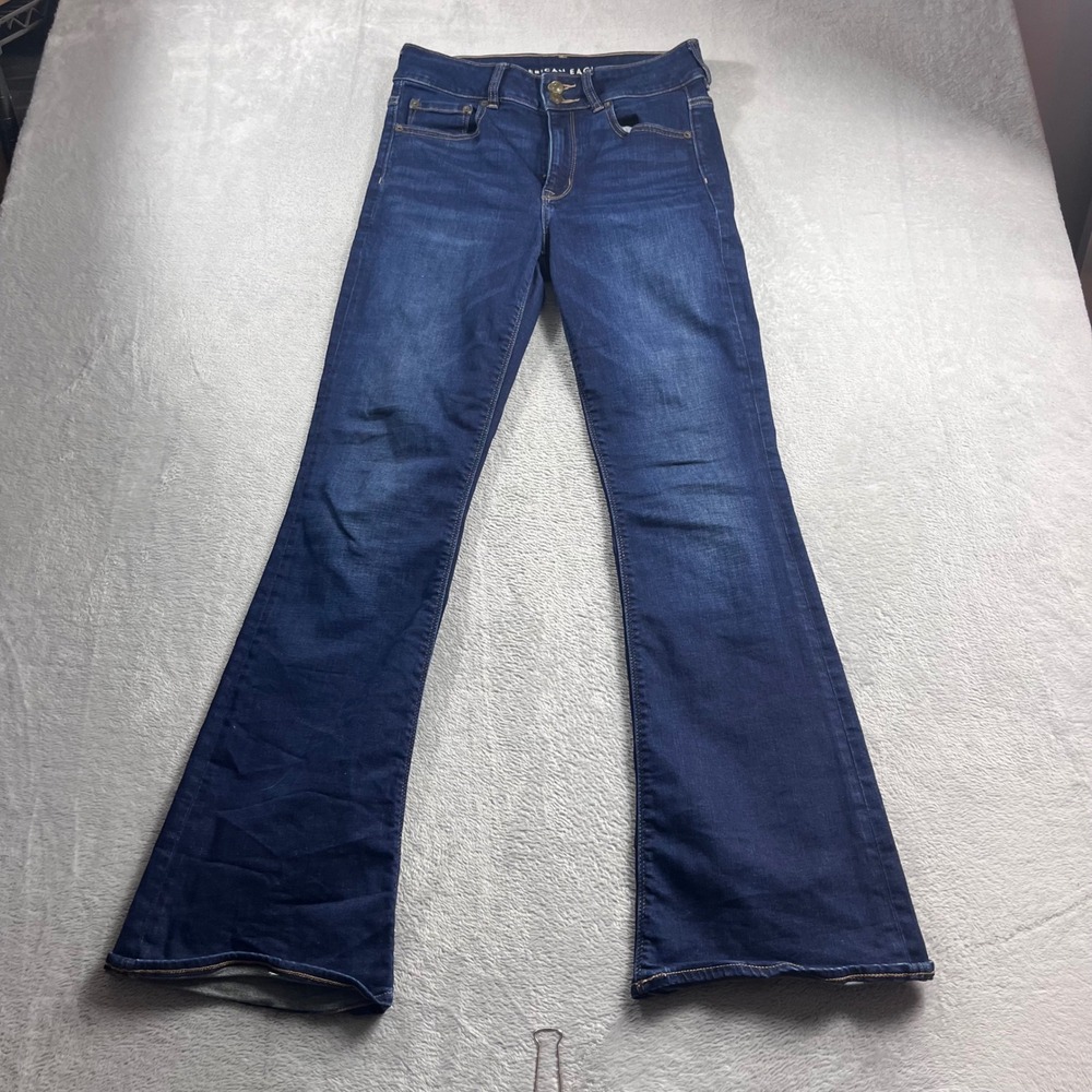American Eagle Womens Hi-Rise Artist Flare Jeans Dark Wash Blue Size 8 Regular